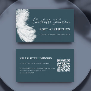 Skincare Nurse Modern Blue Feather QR code Business Card