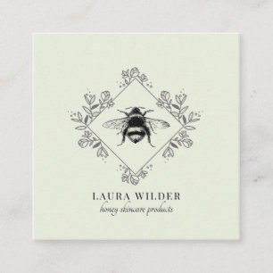 Skincare Products Honey Bee Logo Light Green Squar Square Business Card