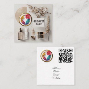 Skincare Products With Floral Accents Square Business Card