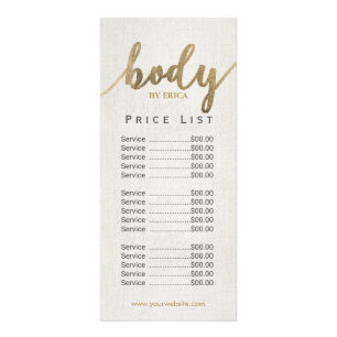 Skincare Salon Body Spa Esthetician Price List  Rack Card