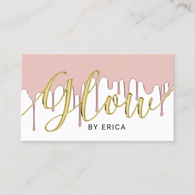 Skincare Salon Glow Aesthetician Rose Gold Drips Business Card (Front)
