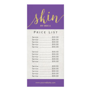 Skincare Salon Spa Aesthetician Purple Price List Rack Card