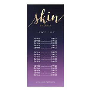 Skincare Salon Spa Aesthetician Purple Price List Rack Card