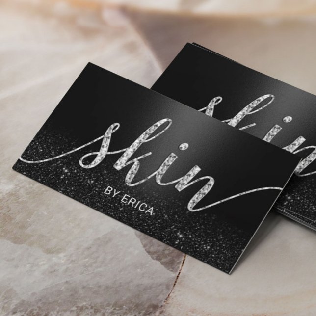 Skincare Salon Spa Aesthetician Script Modern Blac Business Card (Creator Uploaded)