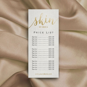 Skincare Salon Spa Esthetician Elegant Price List Rack Card