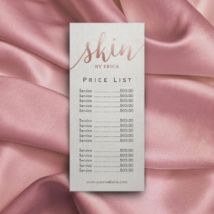 Skincare Salon Spa Esthetician Price List Rack Card