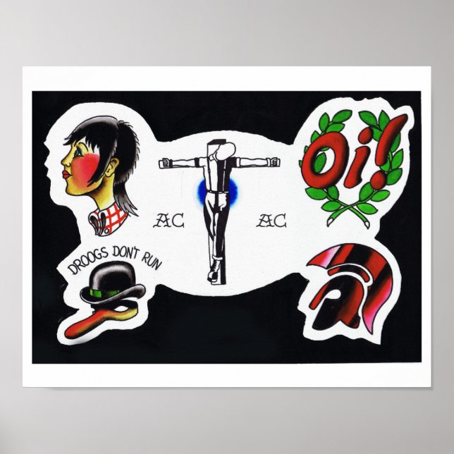 Skinhead Tattoo Flash Sheet Poster (Front)