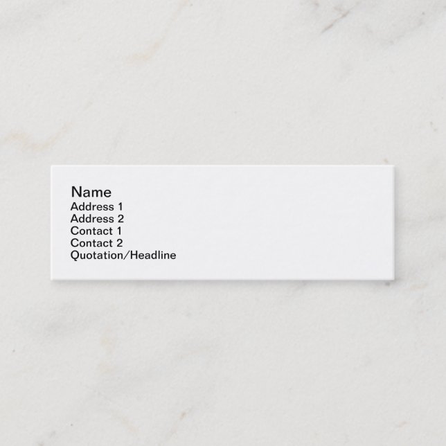 Skinny, 7.6cm x 2.5cm, mini business card (Front)