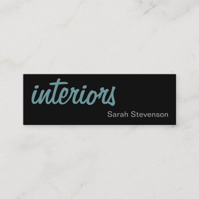Skinny Black Blue Interior Designer Business Card (Front)