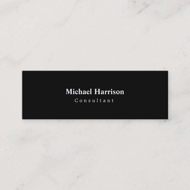 Skinny Classical Plain Black & White Minimalist Mini Business Card (Front)