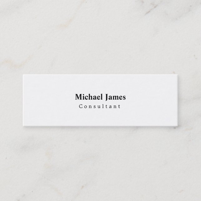 Skinny Classical Simple Plain White Minimalist Mini Business Card (Front)