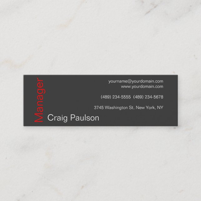 Skinny Contemporary Grey Red Hot Business Card (Front)