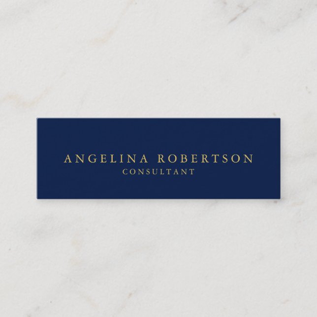 Skinny Dark Blue Gold Professional Trendy Mini Business Card (Front)
