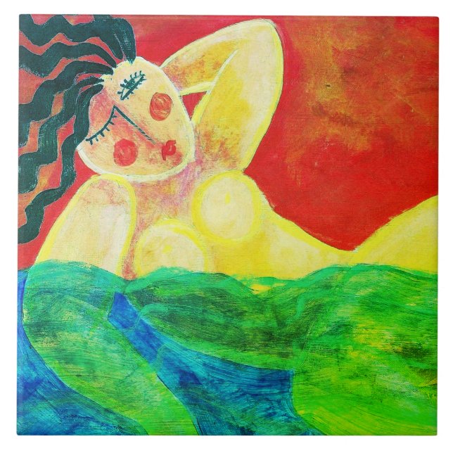 Skinny Dipper Abstract Acrylic Painting Tile (Front)