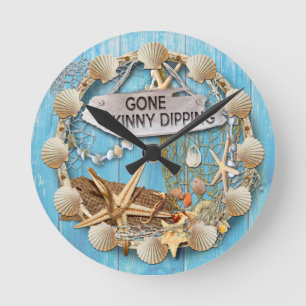 Skinny Dipping - Beach Hut Round Clock
