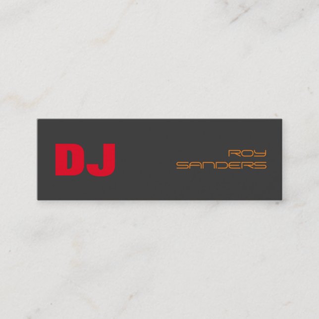 Skinny DJ Stylish Grey Background Red Orange Mini Business Card (Front)