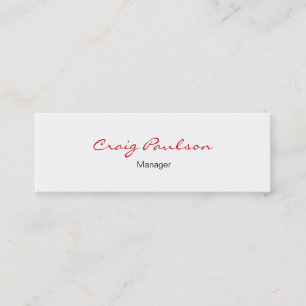 Skinny Elegant Script White Red Business Card