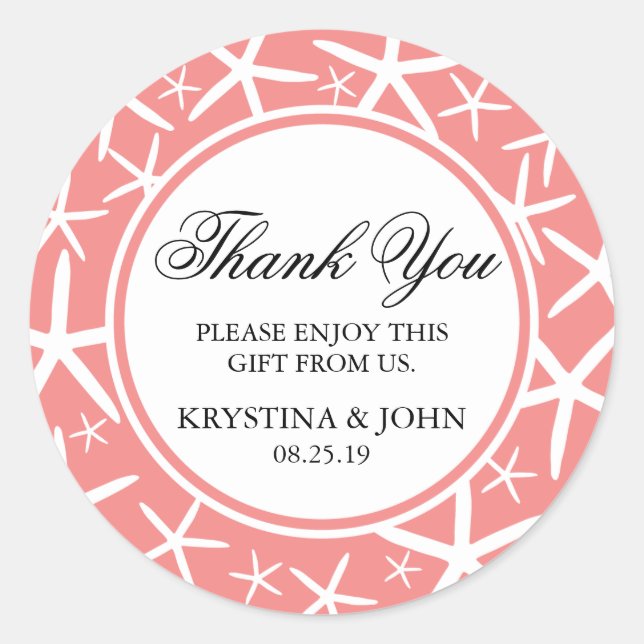 Skinny Finger Starfish Wedding Favour Classic Round Sticker (Front)