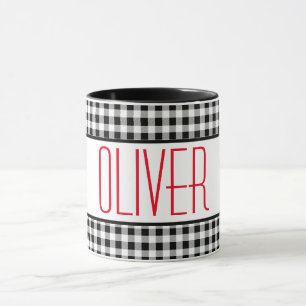 Skinny Font Name Buffalo Check 11oz Combo Coffee Mug