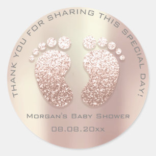 Skinny Glitter Feet Baby Shower Favour Thank You Classic Round Sticker
