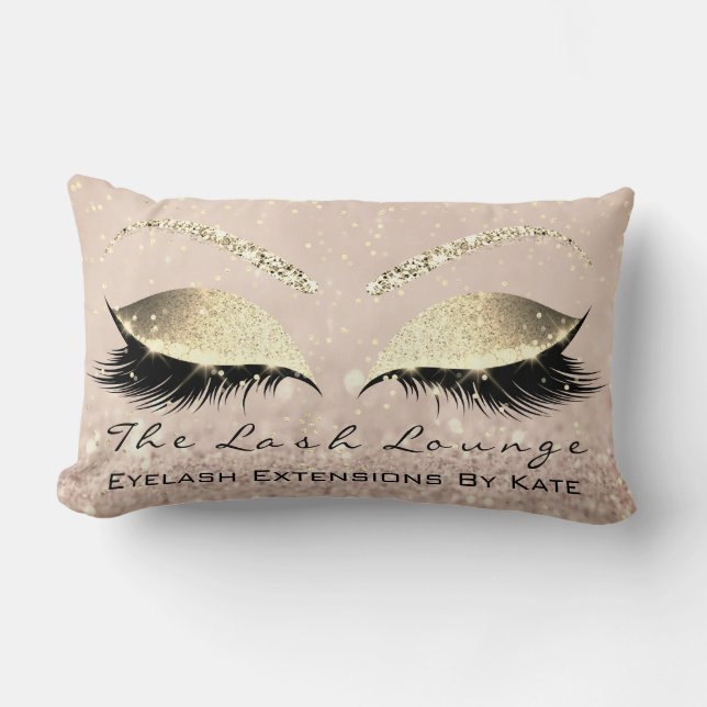 Skinny Gold Glitter Pink Makeup Eyes Lashes Beauty Lumbar Cushion (Front)