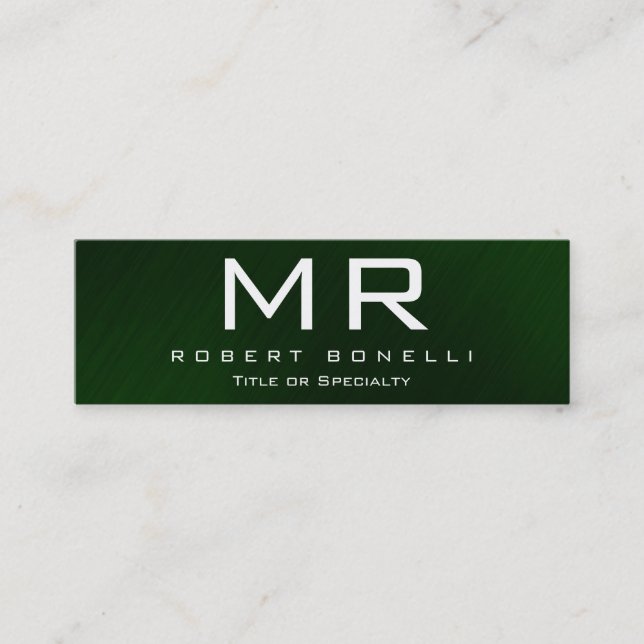 Skinny Green White Colour Monogram Business Card (Front)