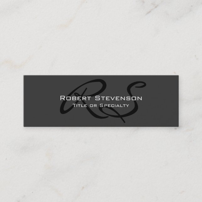 Skinny Grey Charming Script Monogram Business Card (Front)