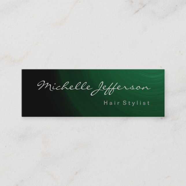 Skinny Hair Stylist Script Green Business Card (Front)