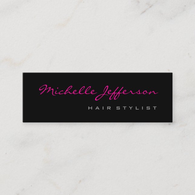 Skinny Hair Stylist Script Grey Pink Business Card (Front)