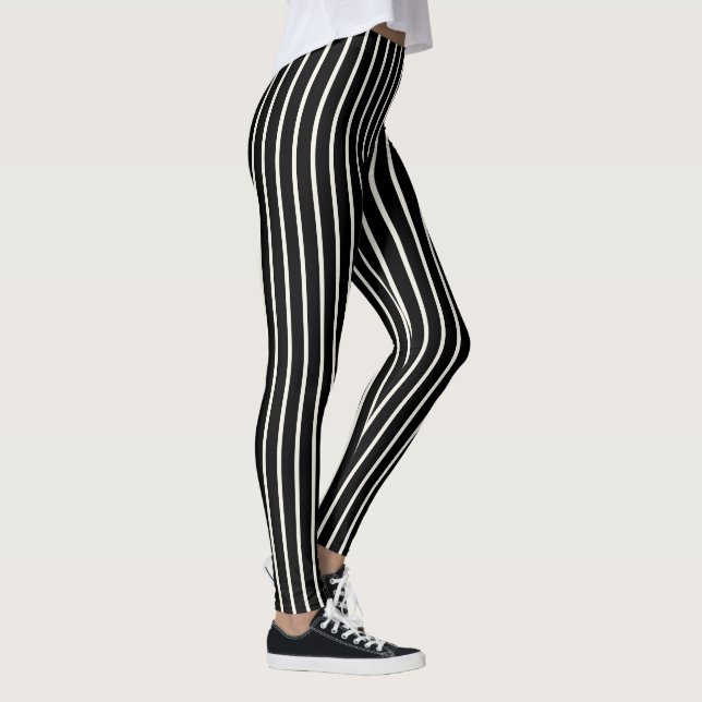 Skinny Ivory and Black Stripes You Can Angle Leggings (Right)