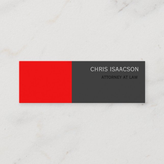 Skinny Modern Red Grey Simple Plain Business Card (Front)