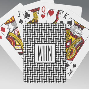 Skinny Monogram Black & White Houndstooth, Deck of Playing Cards