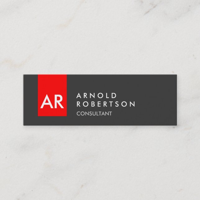 Skinny Monogram Grey Red Consultant Business Card (Front)