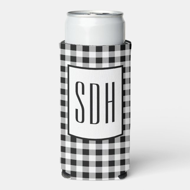 Skinny Monogram Initials, Buffalo Check Pattern, Seltzer Can Cooler (Seltzer Front)