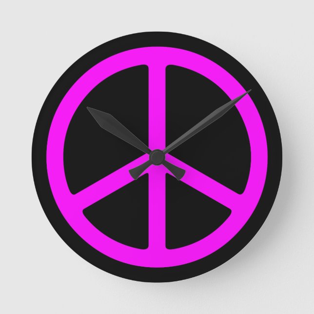 Skinny Pink Peace Sign on Black Wall Clock (Front)