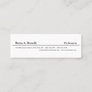 Skinny Plain Black White Minimalist Modern Mini Business Card