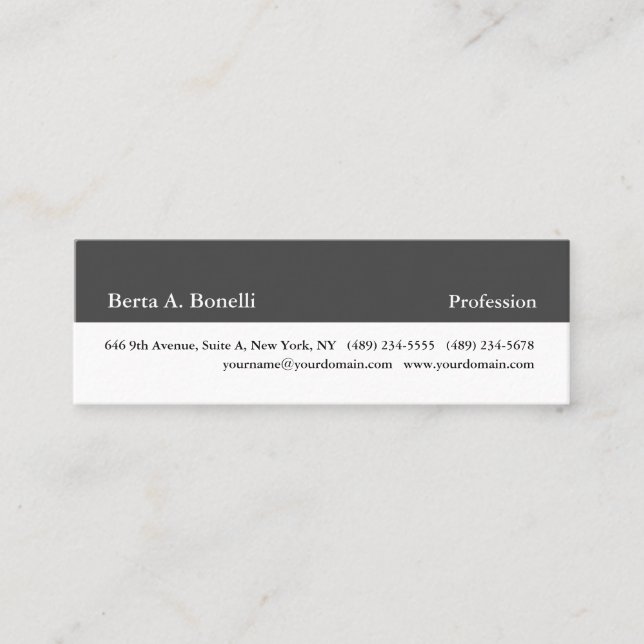 Skinny Plain Grey White Minimalist Modern  Mini Business Card (Front)