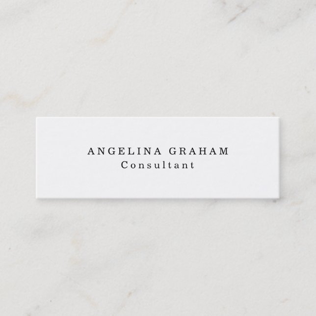 Skinny Plain Trendy White Professional Creative Mini Business Card (Front)