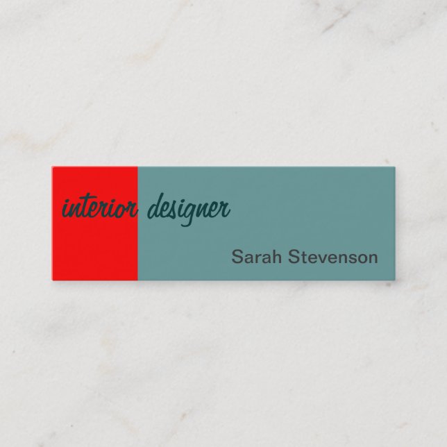 Skinny Red Blue Interior Designer Business Card (Front)