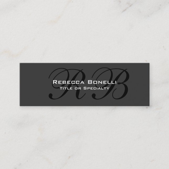 Skinny Slim Grey Black Monogram Business Card (Front)