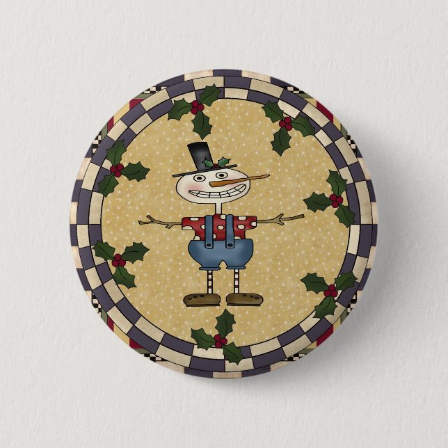 Skinny Snowman Christmas Button (Front)