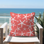 Skinny Starfish | Coral and White Cushion<br><div class="desc">Skinny white starfish from large to small dance around this throw pillow! Perfect for any summer beach house or for any room with a beach or ocean theme. Coral coloured background with White Starfish is set for this decorative pillow template. If you would like a different coloured background please email...</div>