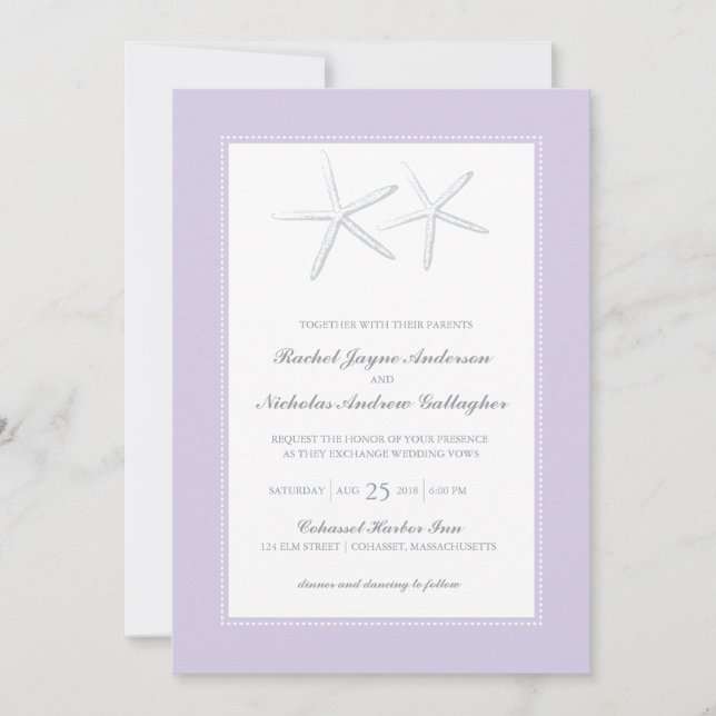 Skinny Starfish Lilac Grey | Wedding Invitation (Front)