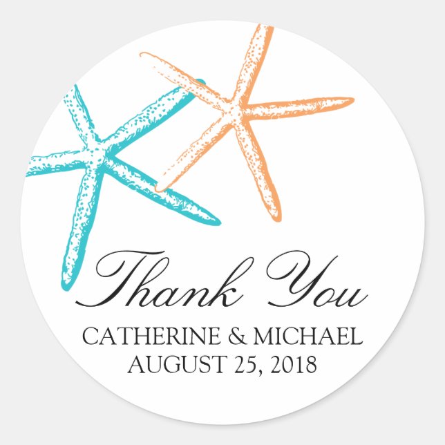 Skinny Starfish Wedding Classic Round Sticker (Front)