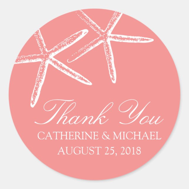 Skinny Starfish Wedding Classic Round Sticker (Front)