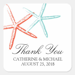 Skinny Starfish Wedding Square Sticker