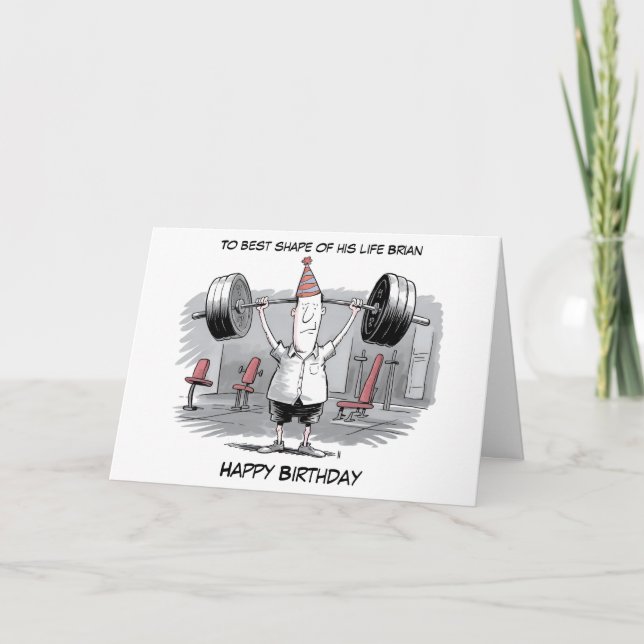 skinny strong man with birthday hat birthday card (Front)