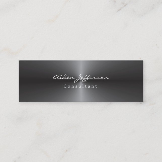 Skinny Stylish Metallic Grey Minimalist Mini Business Card (Front)