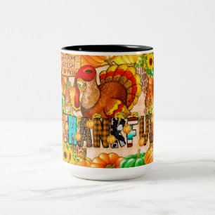 Skinny Thankful Tumbler Sublimation - Thanksgiving Two-Tone Coffee Mug
