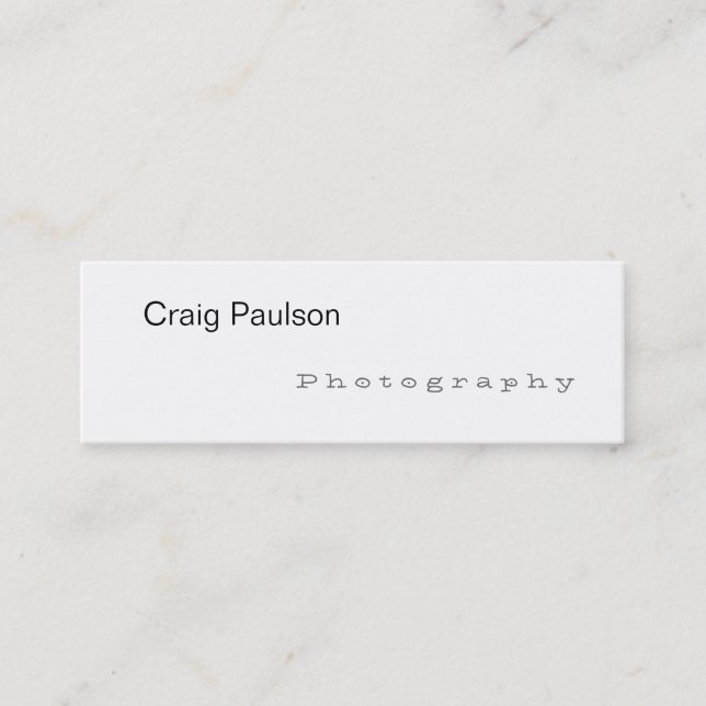 Skinny Trendy White Photography Business Card (Front)